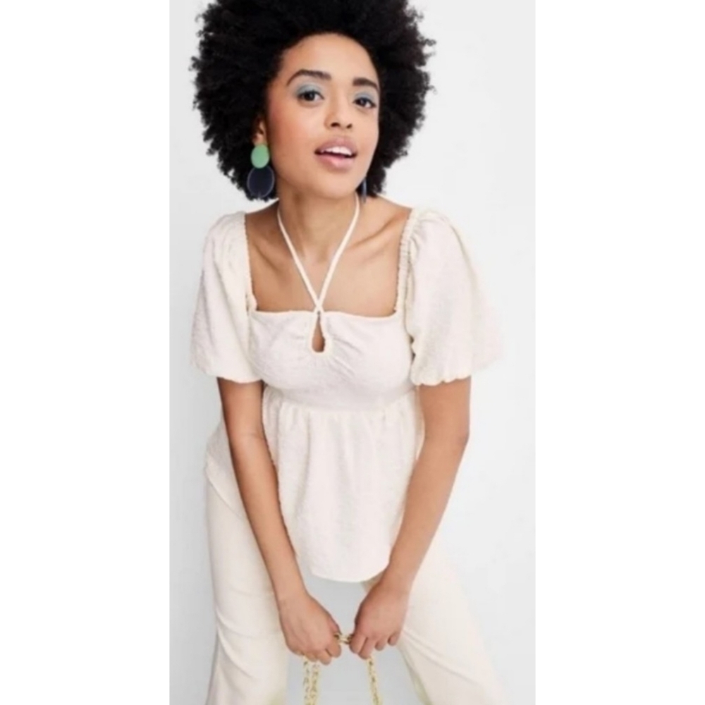 Future Collective Square Neckline Peasant blouse Off White Size 3X
